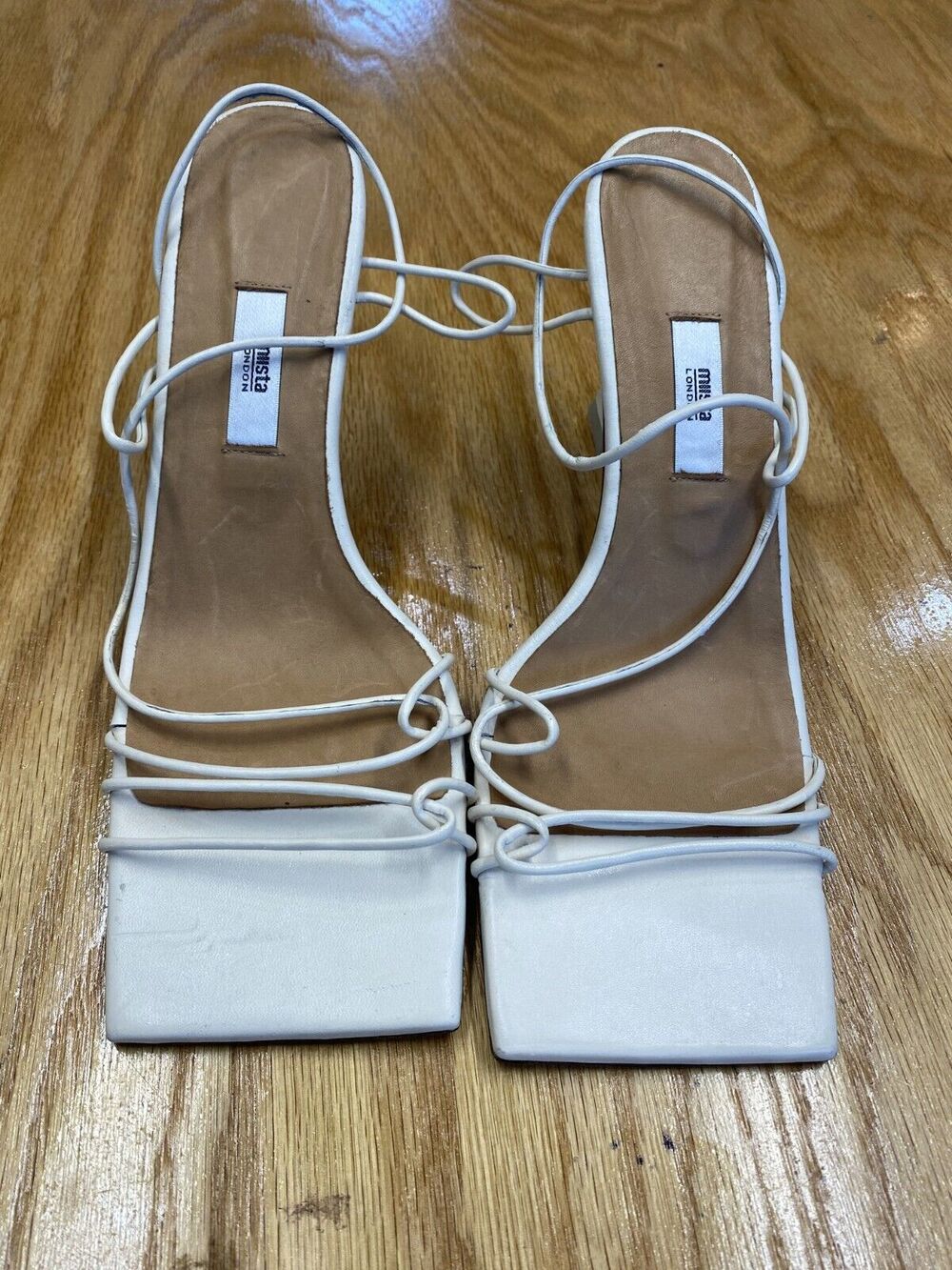 Miista Emere Strappy Sandals Women 10.5 White Kitten Heel Square Toe Hipster S64